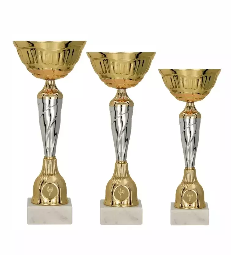 Zdjęcie produktu Zestaw pucharów - Puchar metalowy złoto-srebrny 9256ABC - TABLICZKI OPISOWE W CENIE 