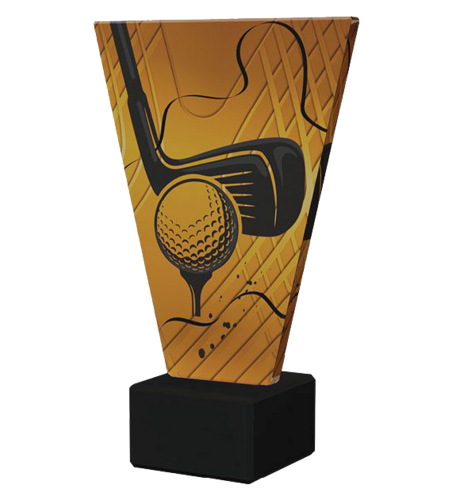Zdjęcie produktu Monochromatyczne trofeum szklane na podstawie marmurowej - GOLF VL1-D/GOL/BK