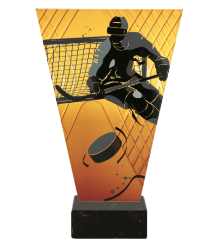Zdjęcie produktu Monochromatyczne trofeum szklane na podstawie marmurowej - HOKEJ ZAWODNIK VL1-B/HOC2/BK