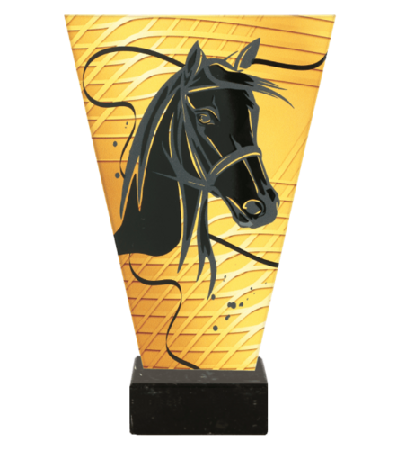 Zdjęcie produktu Monochromatyczne trofeum szklane na podstawie marmurowej - JEŹDZIECTWO VL1-C/HOR/BK