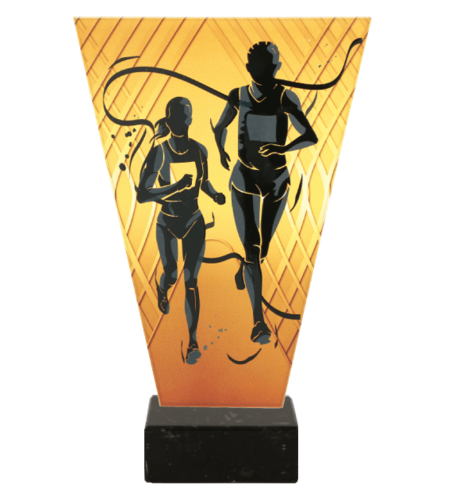 Zdjęcie produktu Monochromatyczne trofeum szklane na podstawie marmurowej - BIEGI VL1-B/RUN/BK