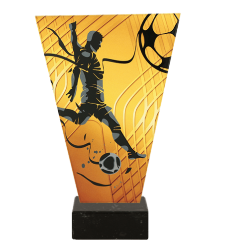 Zdjęcie produktu Monochromatyczne trofeum szklane na podstawie marmurowej - PIŁKA NOŻNA PIŁKARZ VL1-C/SOC1/BK