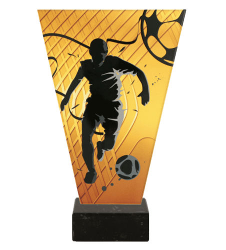 Zdjęcie produktu Monochromatyczne trofeum szklane na podstawie marmurowej - PIŁKA NOŻNA PIŁKARZ VL1-A/SOC2/BK