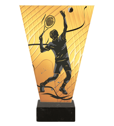 Zdjęcie produktu Monochromatyczne trofeum szklane na podstawie marmurowej - TENIS ZIEMNY MĘŻCZYZNA VL1-A/TEN2/BK