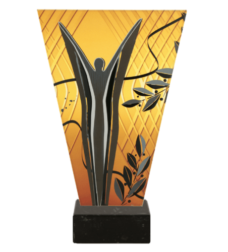 Zdjęcie produktu Monochromatyczne trofeum szklane na podstawie marmurowej - OGÓLNE WIKTORIA VL1-C/VIC/BK